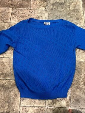 Vintage 1980s Keneth Too Plus Blue Textured Knit Sweater Made in USA (XL-1X)
